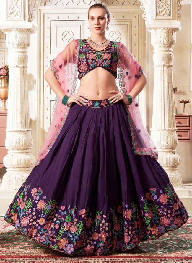 Premium Net Wine Wedding Wear Sequins Work Lehenga Choli